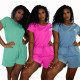 Women Solid Color Short Sleeves Round Neck Leisure Rompers