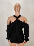 Fall Women Off Shoulder Long Sleeve V-neck Pullover Sweater