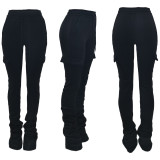 Women Sporty Mid Waist Pleated Stacked Leggings With Pockets