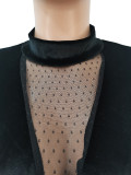 Mesh Patchwork Velvet Sequins Turtleneck Long Sleeve Bodycon Dress