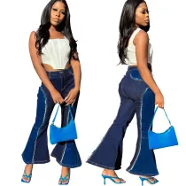 Woman High Waist Skinny Vintage Patchwork Flare Jeans