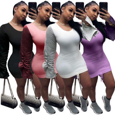 Hot-selling Spliced Long-sleeve Round Neck Pencil Dress