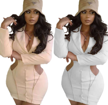 Women's Solid Long Sleeve Single-breasted Hollowed-out Dress