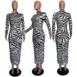 Elegant Women Zebra Printed Slim Bodycon Pencil Dress