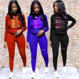 Letter Print Long Sleeve Hoodie Skinny Pants Two-piece Outfit