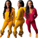 Women Solid Color Hooded Zip Top Skinny Pants 2 Piece Set