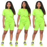 Solid Color Round Neck Short Sleeves Leisure Two Pieces Set
