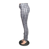 Sexy High Waist Fitness Pants Grid Stripe Stretch Leggings