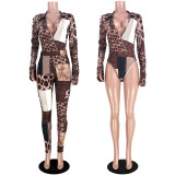 Geometric Print Long Sleeve Onesies+Long Pants Skinny Suit