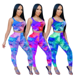 Tie-Dyed Sleeveless Vest Slim Pants Casual Two-piece Set