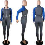 Splicing Long-sleeved Zip-up Jacket Sweatpants Two-piece Set