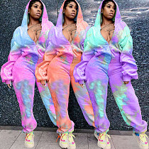 Fashion Tie-dye Print Thickened Hoodie Sweatpants 2piece Set
