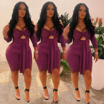 Sexy Off Shoulder Long Sleeve Hollow-out Lace Up Bodycon Dress
