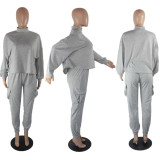 Solid Long Sleeve Pullover Drawstring Loose Pants Tracksuit