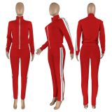 Autumn Clothes Side Stripe Zipper Top Pants Sports Jogging Suit