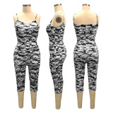 Camouflage Printed Sleeveless Bodycon Halter Short Jumpsuit