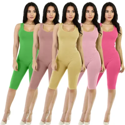 2020 Summer Women Solid Color Sport Tight Rompers