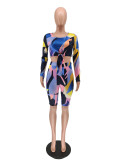 Fashion Digital Print Lace Up Crop Top Bodycon Shorts 2 Pieces