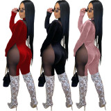 Sexy Mesh Perspective Splice Long Sleeve Long Jumpsuit