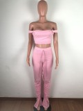 2021Sexy Strapless Crop Top And Long Stack Pants 2 Pieces Set