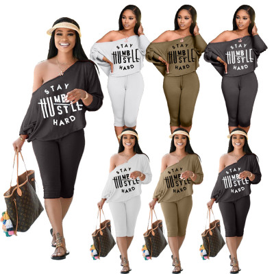 Fashion Letter Print T-shirt 7 Minutes of Pants Two Piece Set