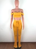2021Sexy Strapless Crop Top And Long Stack Pants 2 Pieces Set