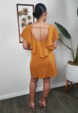 Women's Fashion Sexy Open Back Ruffled Solid Color Dress