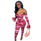 Women's Fashion Sexy Tube Top One-shoulder Long-sleeved Jumpsuit
