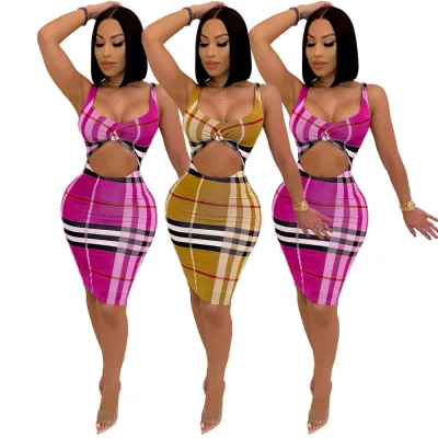 Women's Fashion Sexy Crop Top Stripe Contrast Color Dress