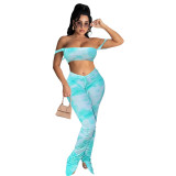 Women's Fashion Sexy Sling Tube Top Tie-dye Drawstring Pleated Trousers Two-piece Suit
