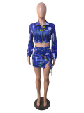 Fashion Hipster Print Tie Long Sleeve Three-piece Suit