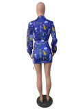 Fashion Hipster Print Tie Long Sleeve Three-piece Suit