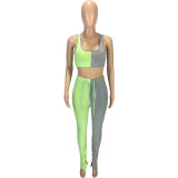 Spliced Slits Slim-fit Vest Trousers Sports Two pieces