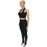 Two-piece Set Of Trousers With Split Halter Neck Straps
