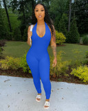 Solid Color Open Back Sexy Jumpsuit