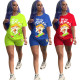 Two-piece Casual Set Of Solid Color Letters Cartoon Printing