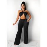 Two-Piece Solid Color Tube Top Loose Trousers
