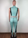 Stitching Sexy Slim Short-Sleeved Zipper Two-Piece Suit