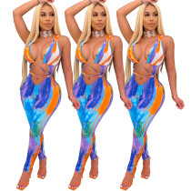 Fashion Tie-Dye Wrapped Chest Sexy Jumpsuit