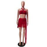 Two-Piece Set Of Transparent Mesh Bandage And Tube Top Skirt