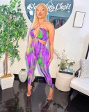 Colorful Tie-Dye Semi-Hollow Suspender Jumpsuit