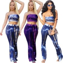 Sexy Tube Top Flared Trousers Tie-Dye Two-Piece Suit