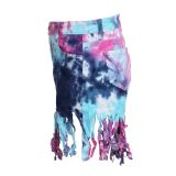 Sexy Fringed Multicolor Dyed Stretch Denim Shorts