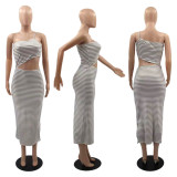 Sexy Light Mature Striped Print Dress