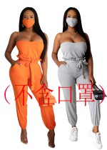 Sexy Tube Top Belt Lace Waist Jumpsuit (Without mask)