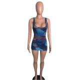 Sexy Imitation Denim Printed Sling Nightclub One-Piece Dress