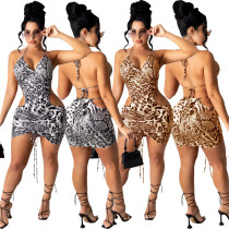 Sexy Nightclub Halter Halterneck Print Dress