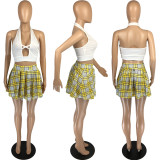 Sexy Fashion Plaid Pleated Skirt Two-Piece Suit
