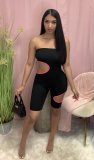Tube Top Ripped Hole Color Matching Jumpsuit