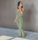 Solid Color Suspender Flared Pants Casual Suit